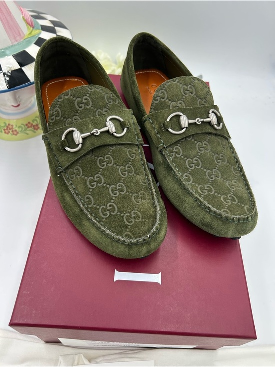 Men\'s Gucci GG embossed suede driver loafers size 9 fits 9.5 US made in Italy main image 6